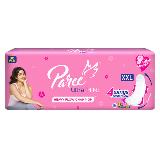 Paree Ultra Thinz XXL 30 Soft Pads | 2X Advanced Absorption | Soft & Rash-Free Comfort | 4 Wings for Extra Coverage | Heavy Flow Champion Sanitary Pads for Women | Disposable Wrapper