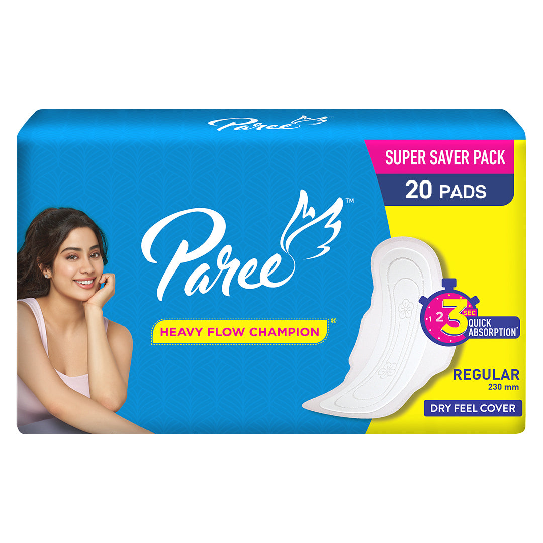 Paree Dry Regular 20 Pads | 3 Second Absorption | Dry Comfort | Mild Fragrance | Heavy Flow Sanitary Pads for Women