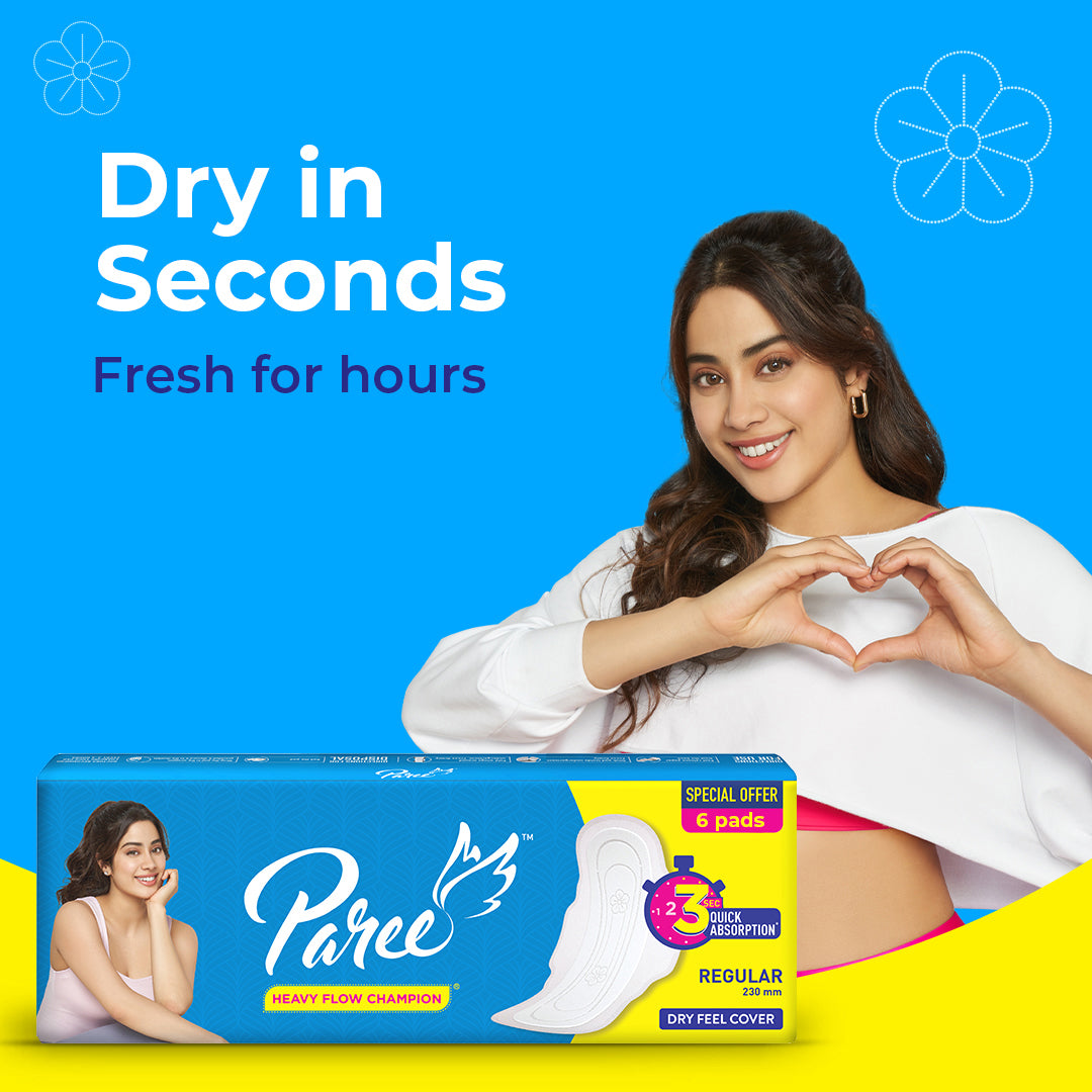 Paree Dry Regular 20 Pads | 3 Second Absorption | Dry Comfort | Mild Fragrance | Heavy Flow Sanitary Pads for Women