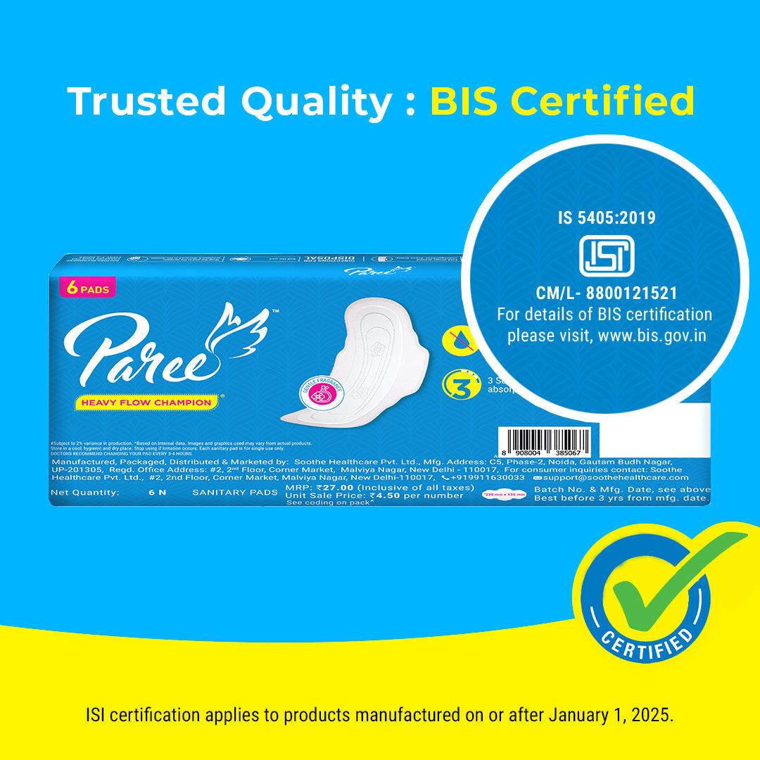 Paree Dry Comfort XL 6 Pads | Wider Back for Extra Coverage |Quick Absorption | Mild Fragrance|Heavy Flow Sanitary Pads for Women