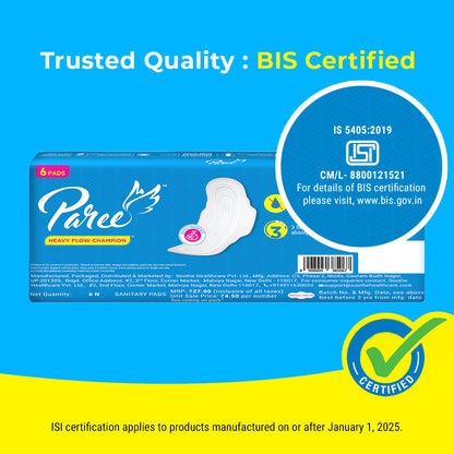 Paree Dry Comfort XL 6 Pads | Wider Back for Extra Coverage |Quick Absorption | Mild Fragrance|Heavy Flow Sanitary Pads for Women