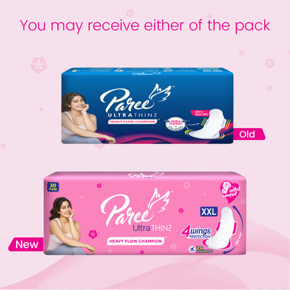 Paree Ultra Thinz XXL 30 Soft Pads | 2X Advanced Absorption | Soft & Rash-Free Comfort | 4 Wings for Extra Coverage | Heavy Flow Champion Sanitary Pads for Women | Disposable Wrapper